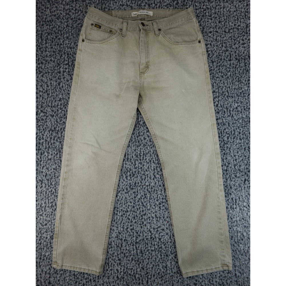 Lee Regular Fit Jeans Mens 34x30 Tan Khaki Good Straight Leg Denim Pants